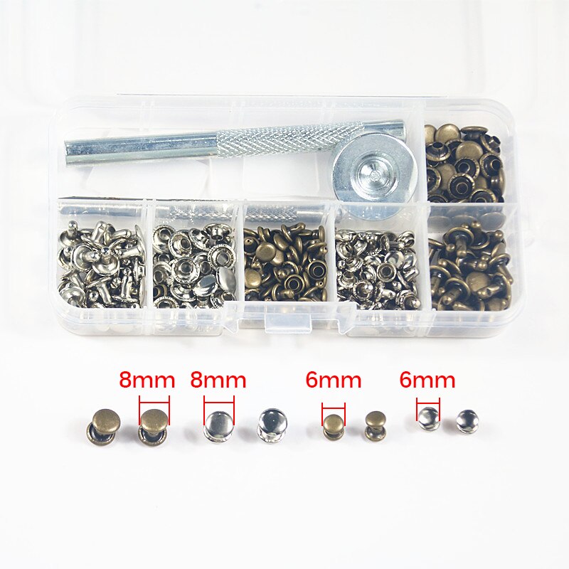 120 juegos de remaches de metal, tornillo sólido, bricolaje, cuero, cinturón artesanal, bolsa de grapas, accesorios de equipaje, hebilla de sujeción, superficie de 6mm/8mm