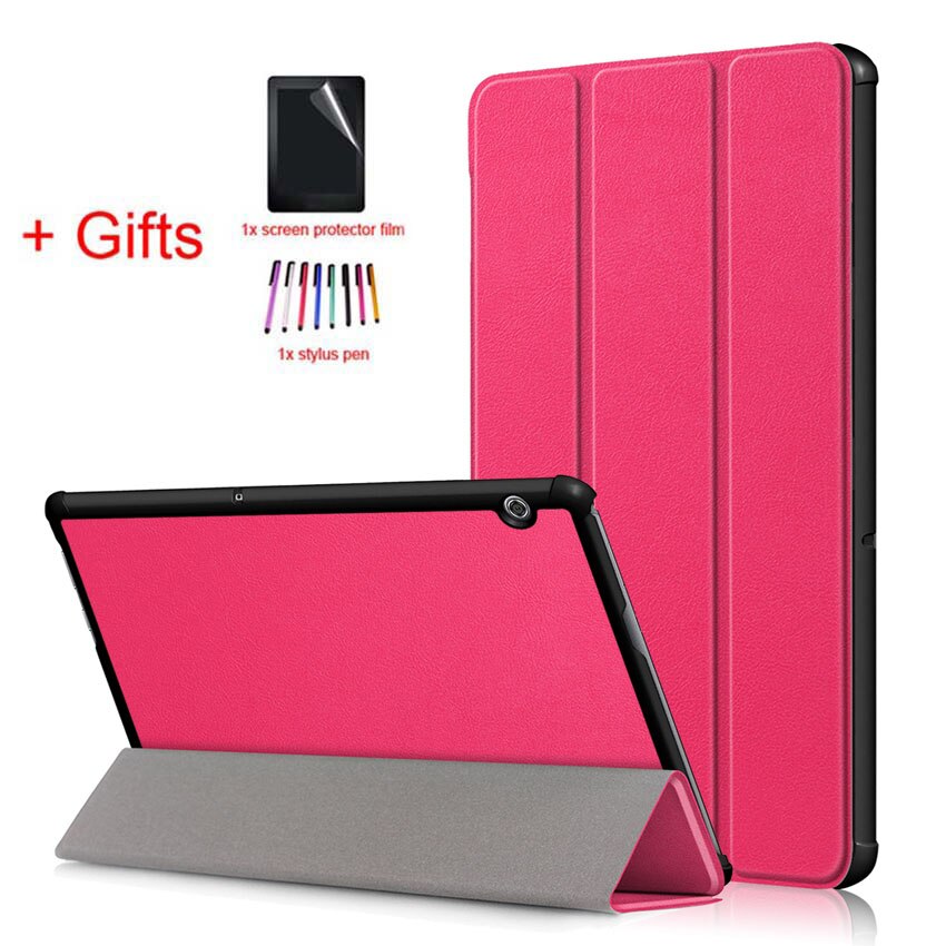 Ultra Slim Case for Huawei Mediapad T5 10 AGS2-W09/L09/L03/W19 10.1" Cover for Huawei Mediapad T5 10 Tablet case+film+stylus: Rose Red