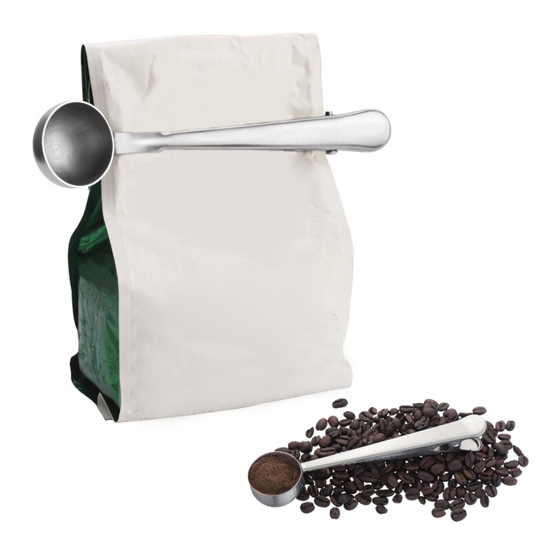 Dozzlor 1 pieza de acero inoxidable cuchara de café con Clip té de café cuchara de medición cucharillas accesorios de cocina 1 taza de herramientas de café molido