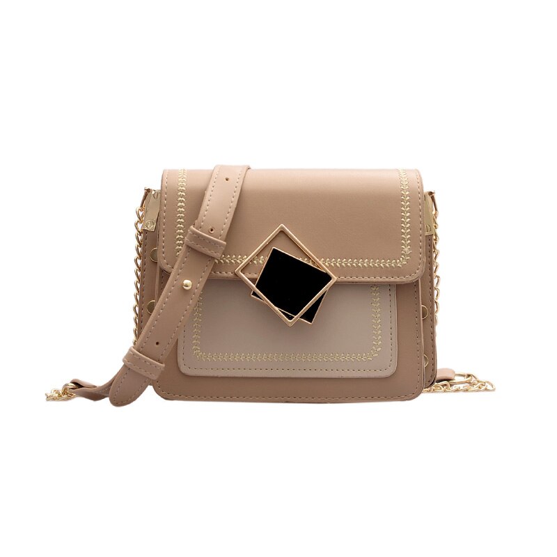 Chain Pu Leather Shoulder Bags for Women Small Crossbody Simple Special Lock Female Travel Handbags: A - Khaki