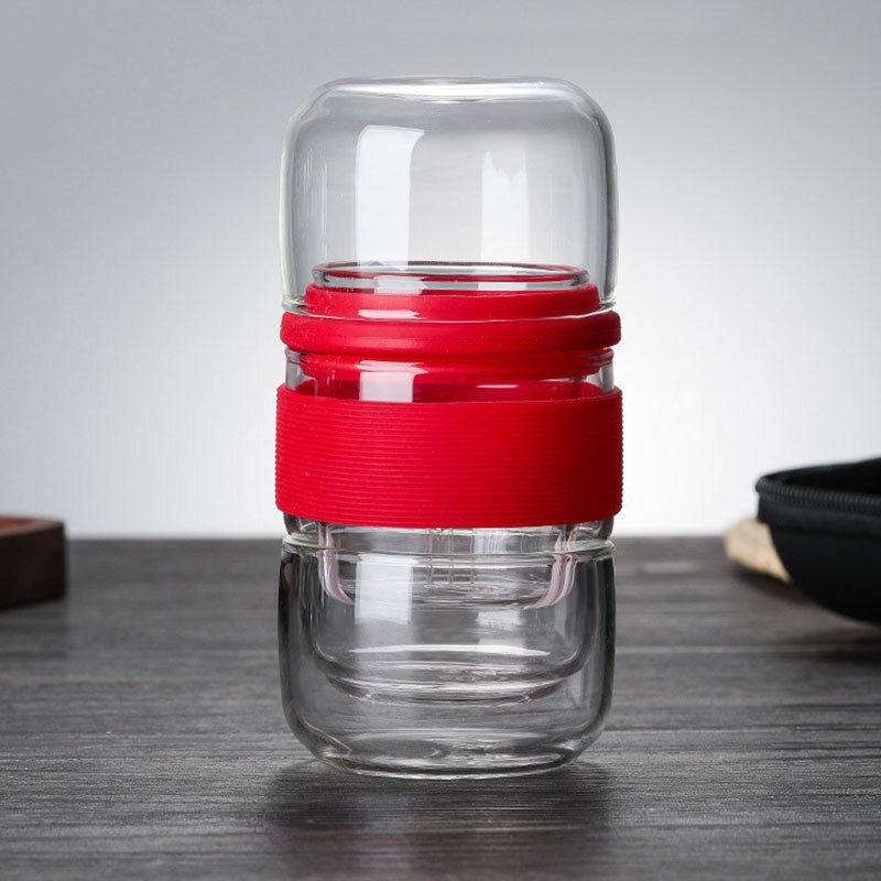 420 ml- vaks theepot hittebestendige beker met glazen filterzak buitensport kamperen reizen bloementheeset voor familie: Rood
