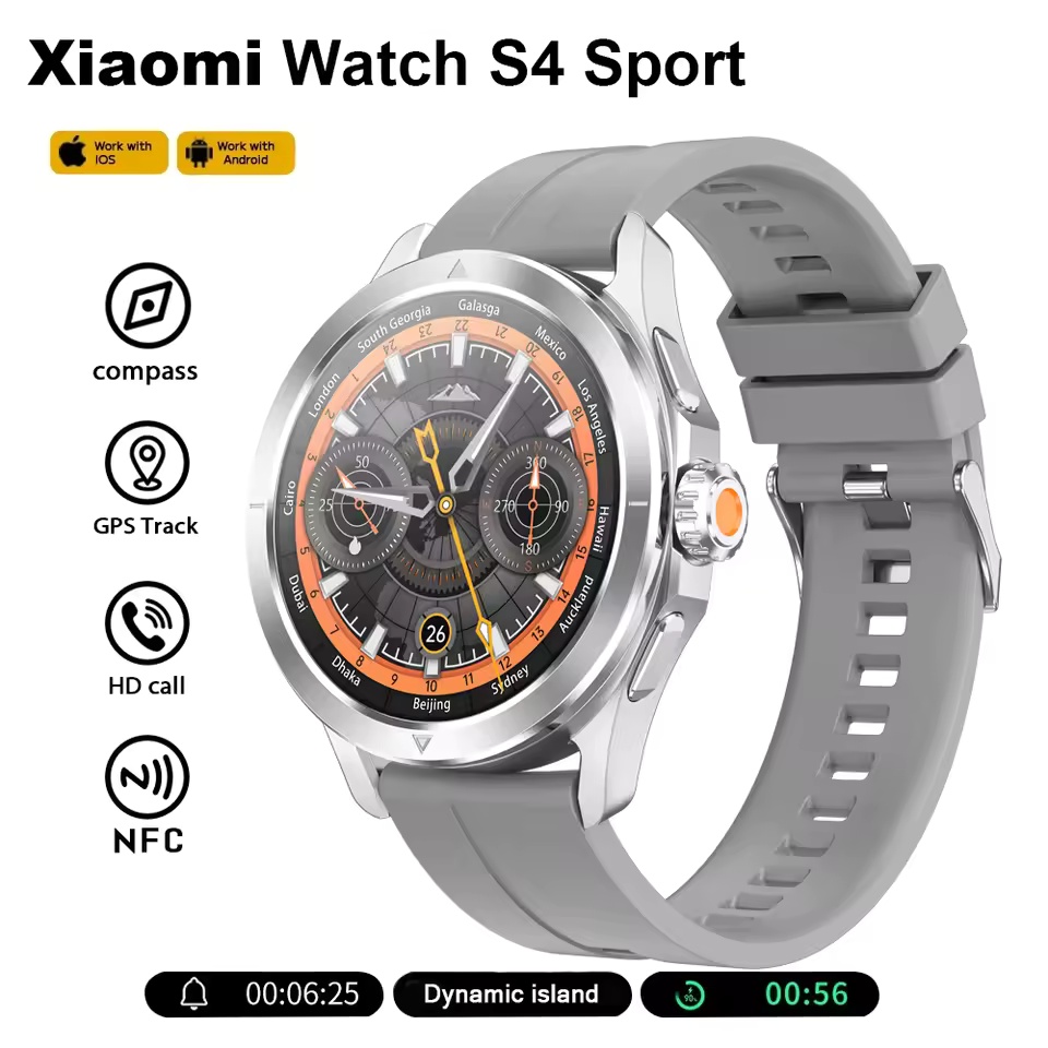 S4 ultra per Xiaomi Braccialetto Intelligente Orologio Da Uomo AMOLED Schermo HD Chiamata Bluetooth GPS Traiettoria NFC Frequenza Cardiaca Bussola SmartWatch: nero