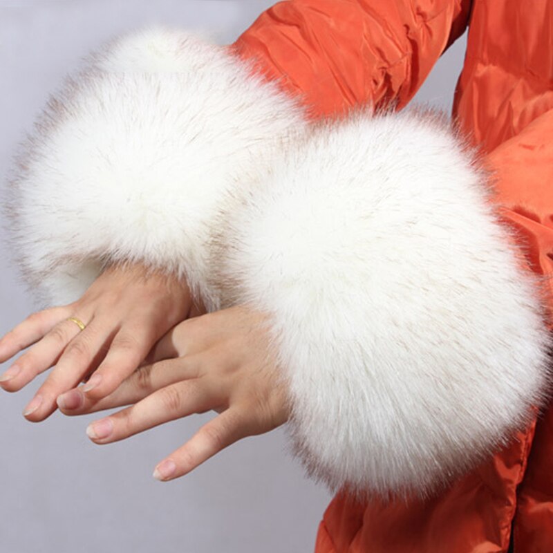2 pezzi grande polsino in pelliccia da polso decorazione manica grande cappotto invernale manica anello mano pelliccia di volpe sintetica pelliccia grande maniche lunghe calde polsini scaldamuscoli