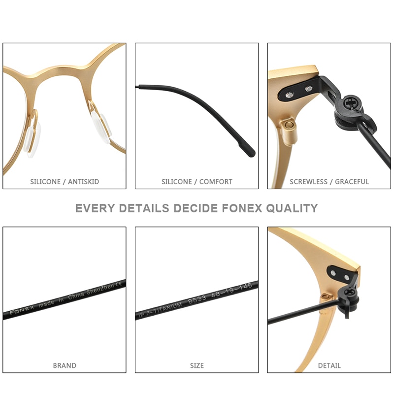 Fonex puhdasta titaania silmälasien kehykset naisten vintage pyöreä likinäköisyys optiset silmälasit kehykset miesten ruuvittomat silmälasit 8533