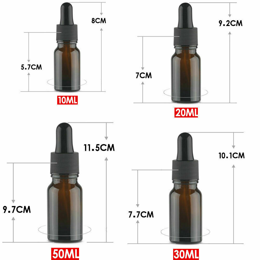 30-100ML Amber Glass Empty Bottle With Dropper Essential Oils Bottle Liquid Dropper Reagent Refillable Bottle Cosmetic Container