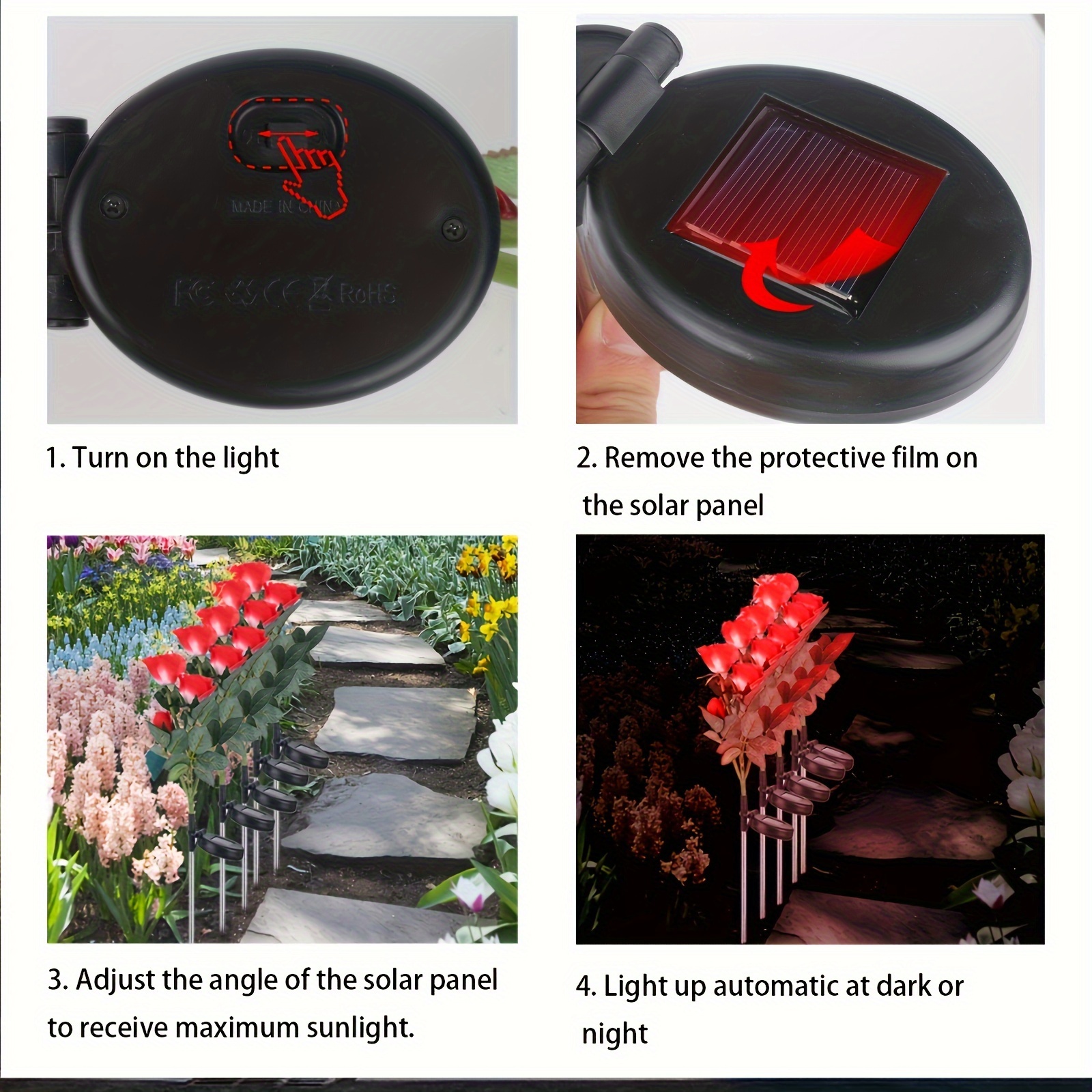 Luz Solar de rosa para jardín, LED realista, flor de rosa, decoración de cementerio, luz de estaca, jardín, patio, tumba, decorativa, resistente al agua