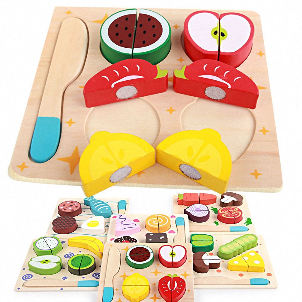 5 stilarter træ træskæring frugt grøntsager dessert puslespil køkkenform matchende legetøj børn foregiver at spille pædagogisk legetøj