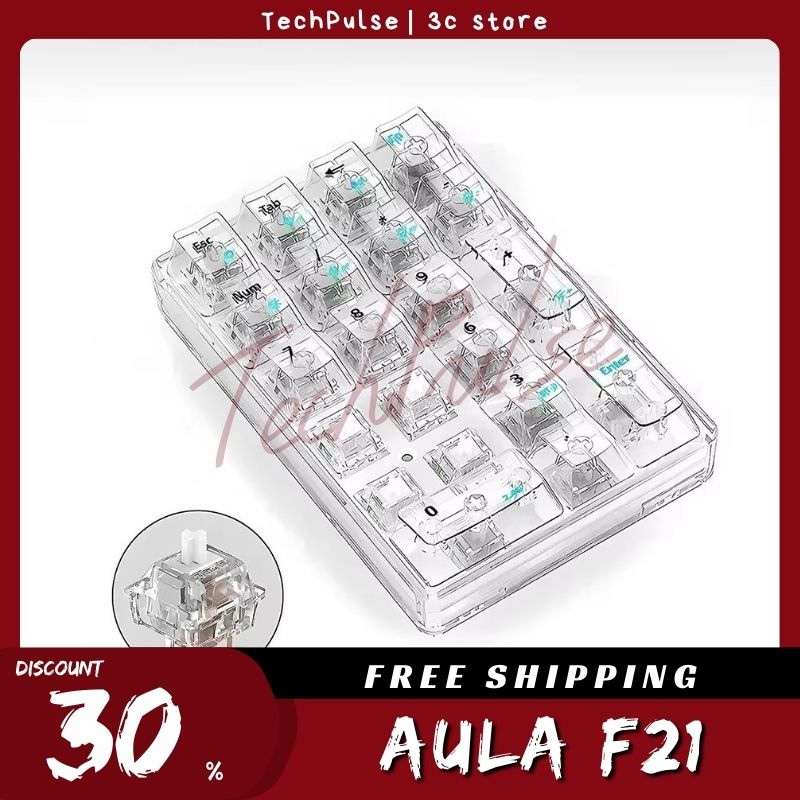 AULA F21 Wireless Numeric Keypad White Backlight Transparent Mini Numeric Keyboard 21 Keys Bluetooth Mechanical Gamer NumberPad