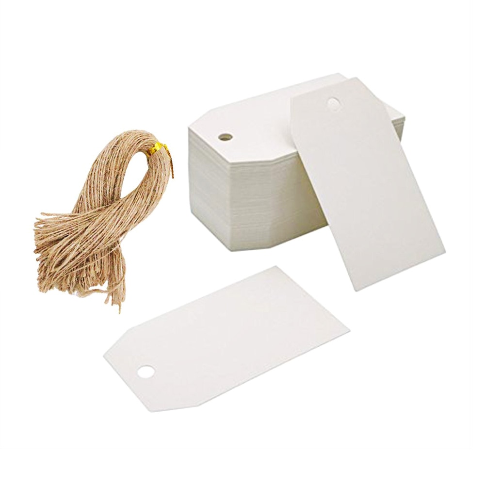 100pcs Large Size 4.5x9.5cm Kraft Tags with Hemp Strings Black White Kraft Scallop Hang Tag Blank Price Tags Paper Labels