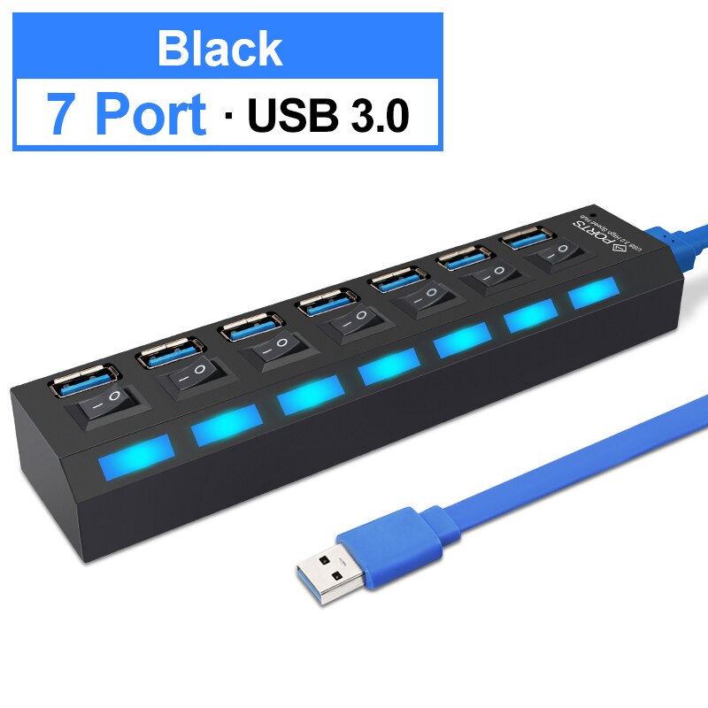 4 portar usb-nav 3.0 äkta usb 3.0- nav höghastighets usb-splitteromvandlare med separat switch usb-adapter 7- portars pc-förlängare: Usb 3.0 7- port
