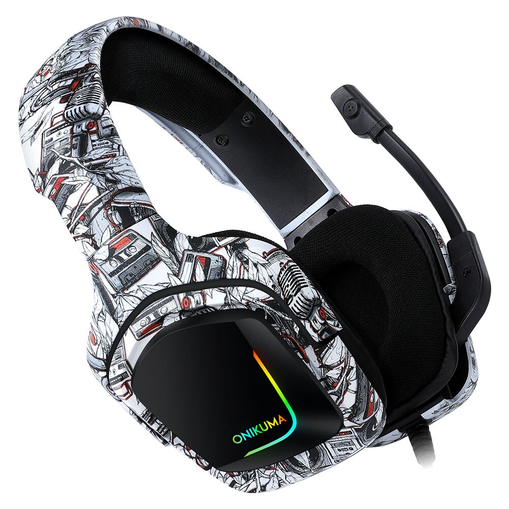 ONIKUMA K20 Gaming Headset - 3.5mm Wired, RGB Lighting, Noise-Cancelling Mic for PC, Tablet, Smartphone: Gray