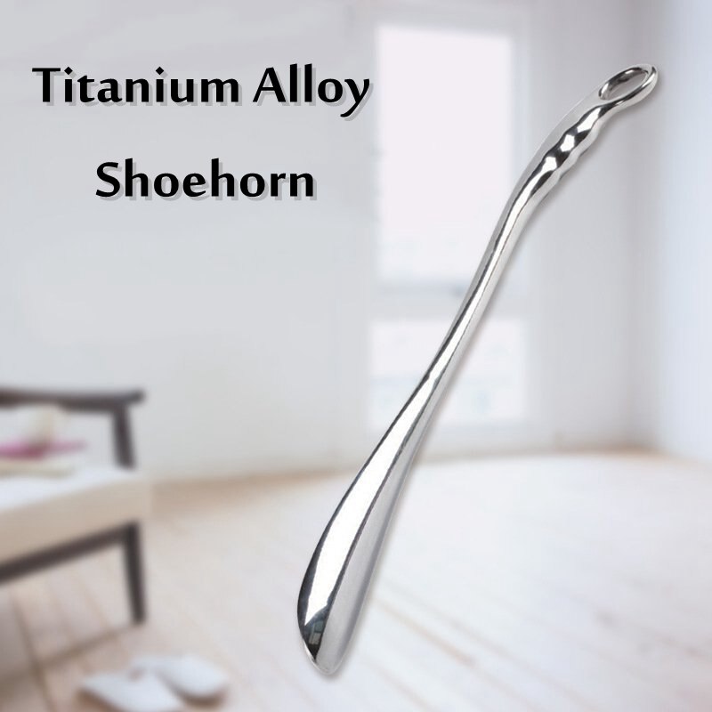 Titanium Alloy Shoe Horn Not Stooped Perforated Comfortable Handle Silver 52CM Simple Portable Home Shoe Lifter