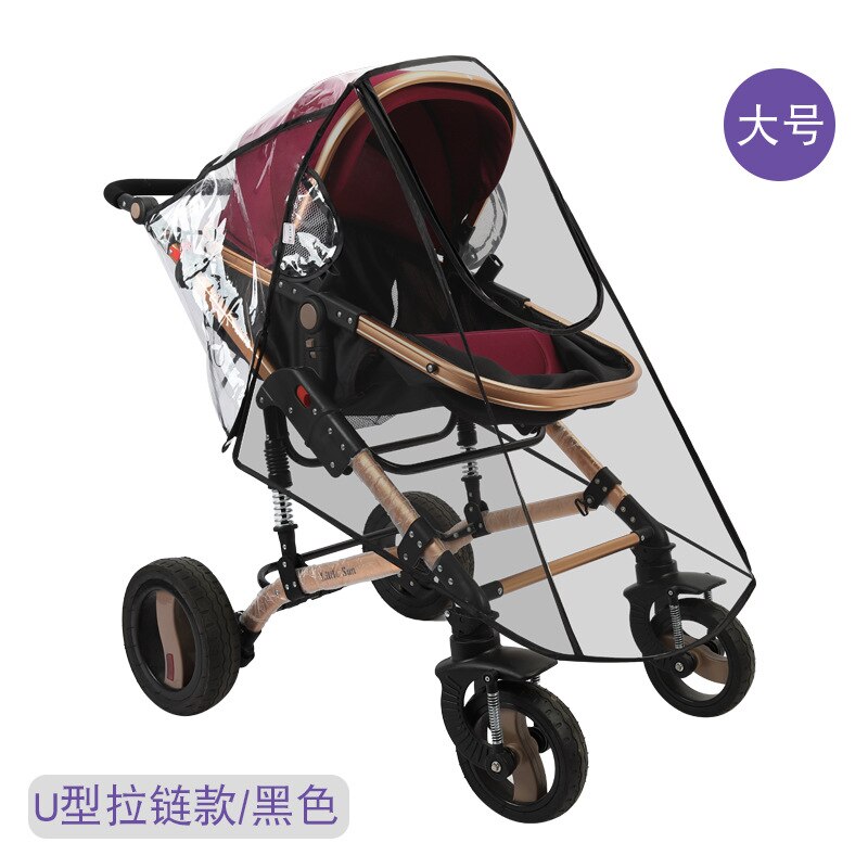 Baby Stroller Rain Cover Wind And Cold Perambulator Raincoat Transparent eva san Car Rain Cover Univers: Food Grade evau Shaped Zipper Window Large Size Black Edge
