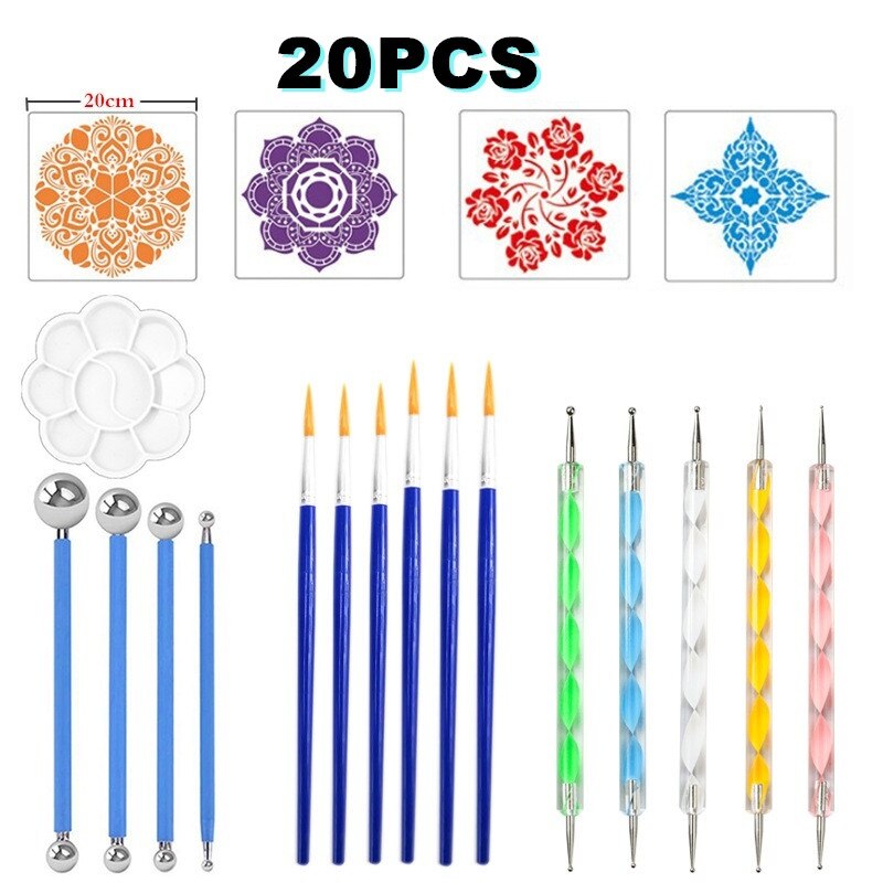 Juego de mandalas profesionales para pintar rocas, Kit de plantillas de puntos para pintura de Mandala, 36/25/20/10/6/5 unids/set: 20PCS