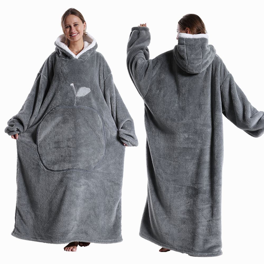Suéter con capucha de invierno para mujer, manta polar de gran tamaño con mangas, Bolsillo grande, Sudadera con capucha de TV gruesa y cálida, bata para pareja: Naranja