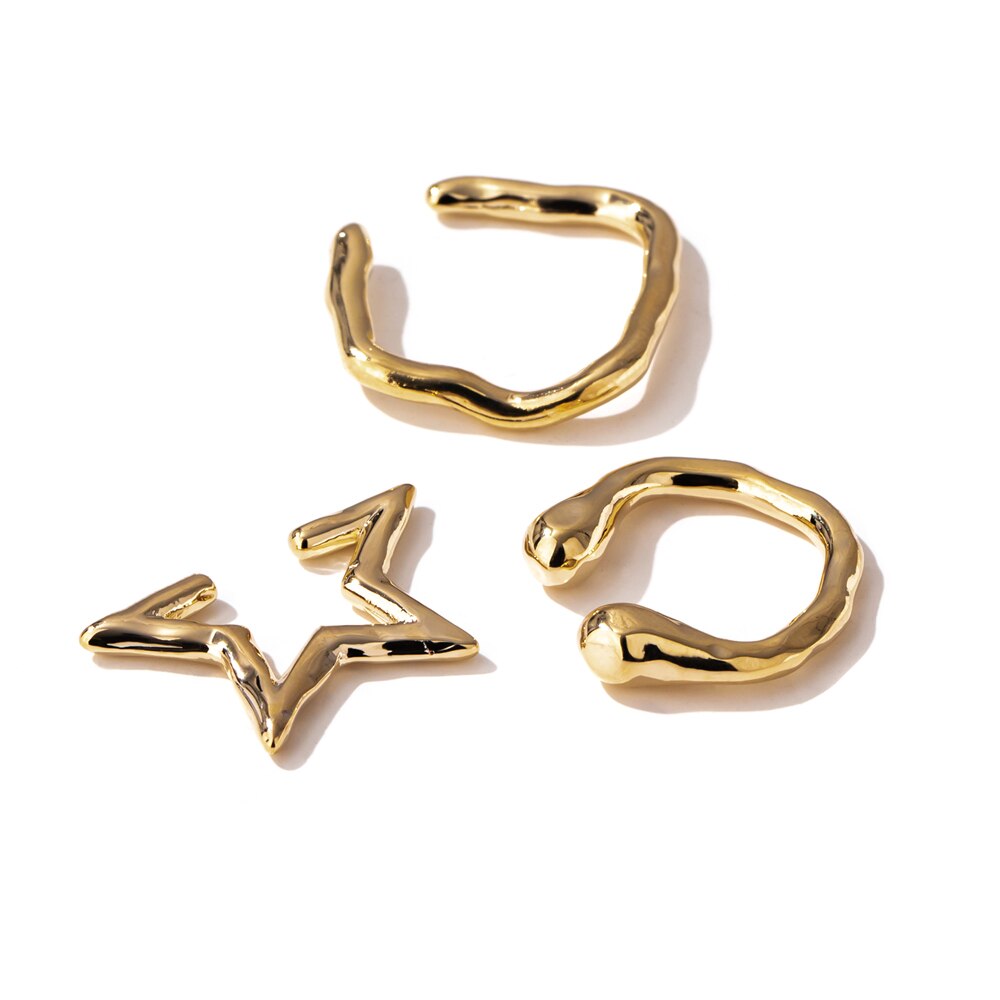 Yhpup elegante estrela redonda ouro clipe de orelha brincos declaração sem piercing metal geométrico orelha osso brincos jóias 14 k kolczyki: Default Title
