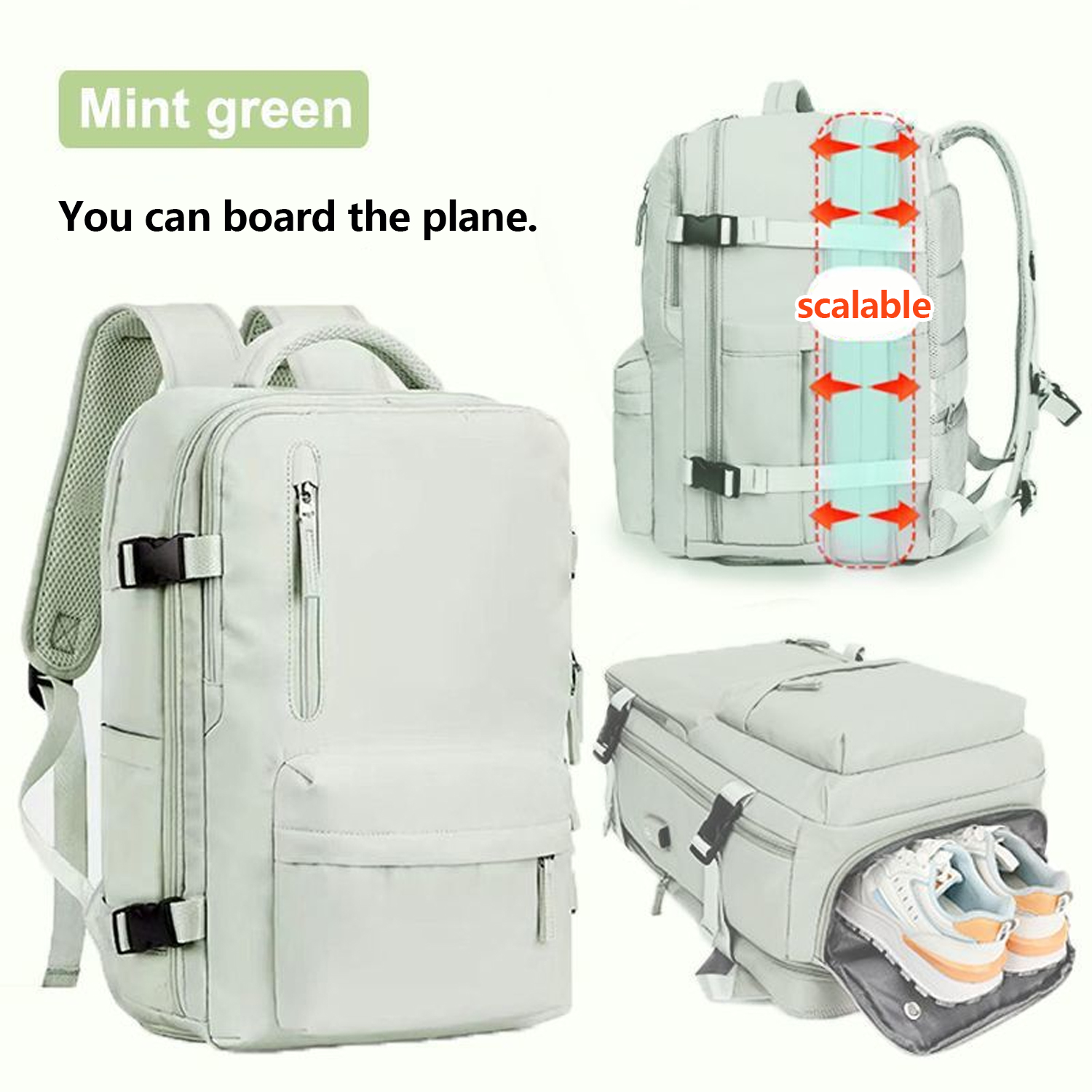 1 set of classic expandable travel backpacks that can hold a 17-inch (approx. 45cm in height) laptop bag: light green