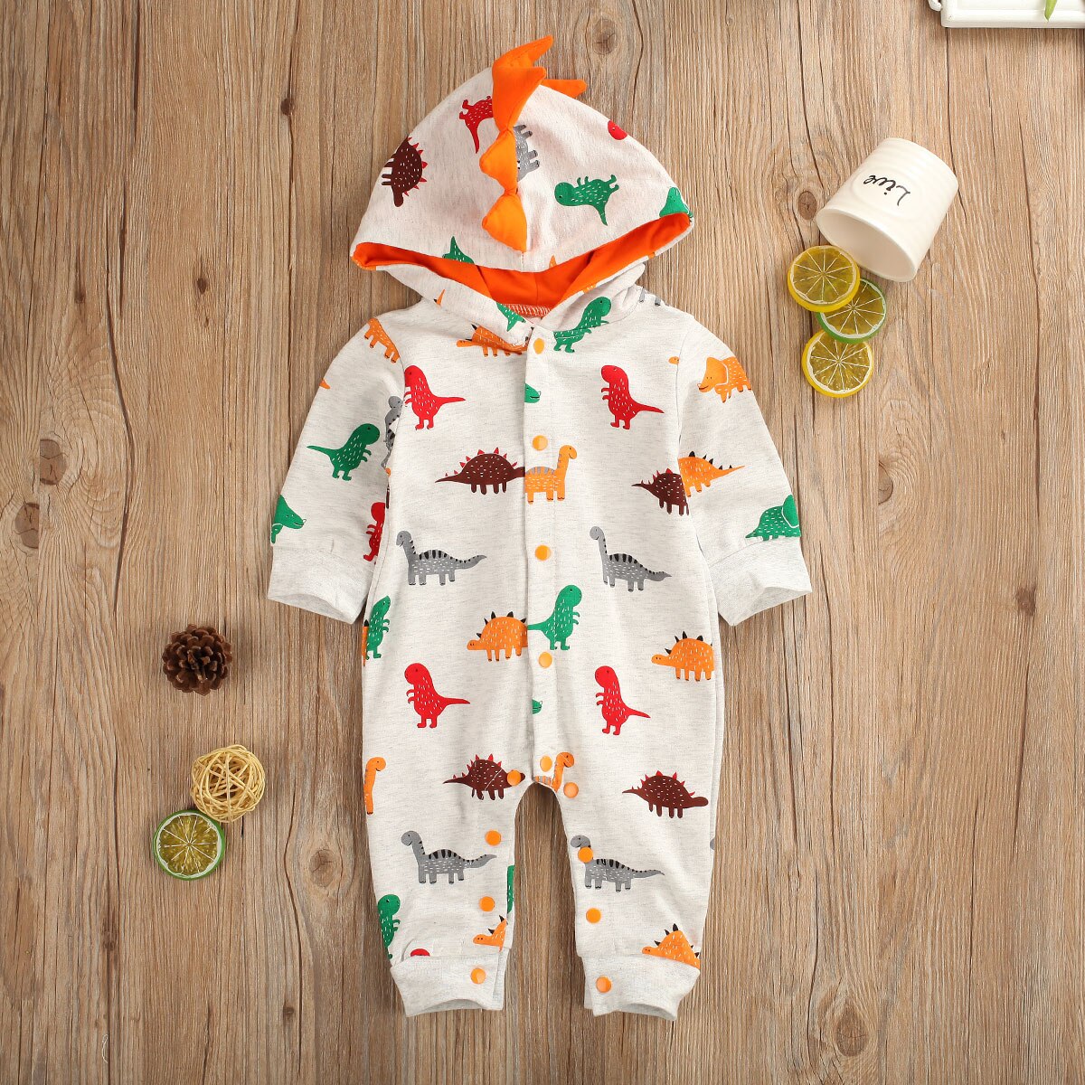 Traje de escalada de dinosaurio para bebé, Pelele de 0 a 24M, ropa con capucha de otoño