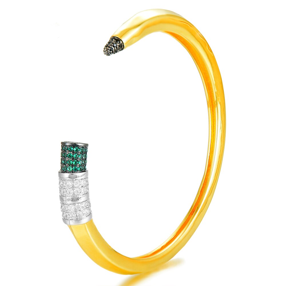 Godki Trendy Potlood Ontwerpen Bangle Manchet Voor Vrouwen Bruiloft Volledige Kubieke Zirkoon Crystal Cz Dubai Zilver Kleur Party Armband: Gold Green