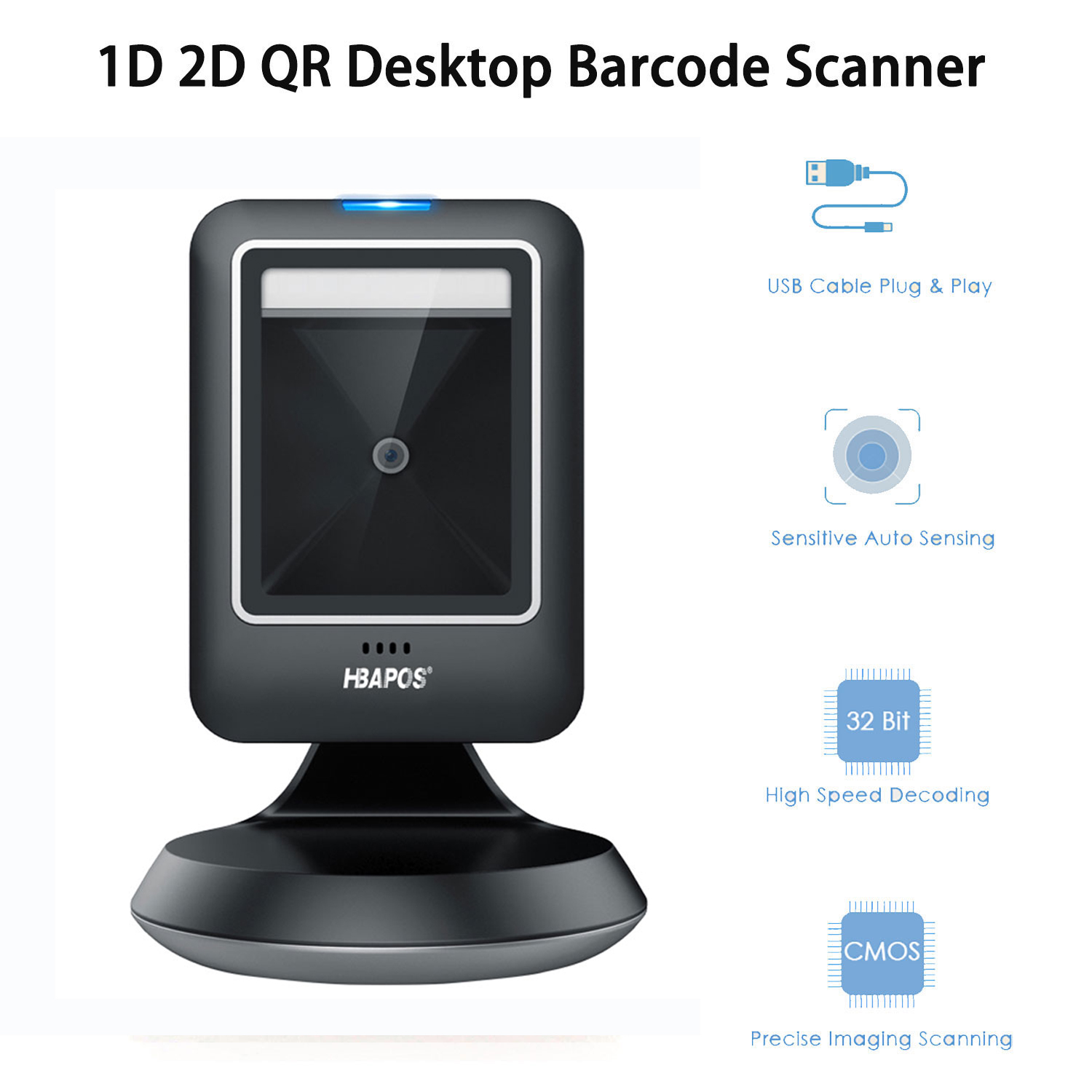 2D Barcode Scanner Usb Alle-Ronde Desktop Automatische Sensing Data Matrix Reader Supermarkt Barcode Reader 1D 2D Qr Code