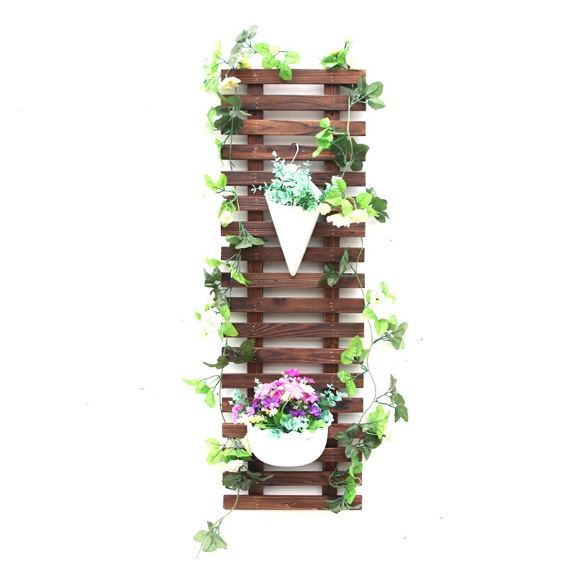 Massivt træ væg dekoration væg hængende blomster rack gårdhave væg hængende gitter klatring blomster rack udendørs forkullet antico