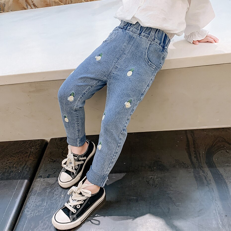 Jeans Meisje Borduurwerk Jeans Voor Meisjes Applicaties Kid Jeans Lente Herfst Kinderen Jeans Kleding