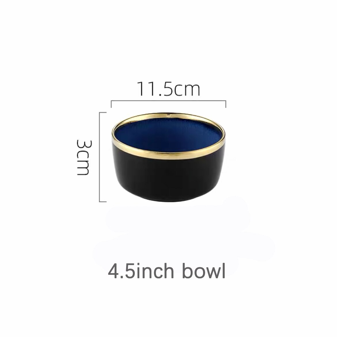 Service de vaisselle en céramique bleue, vaisselle de luxe, bordure dorée, porcelaine, assiettes, salade, nouilles, bol pour Restaurant: 4.5inch bowl