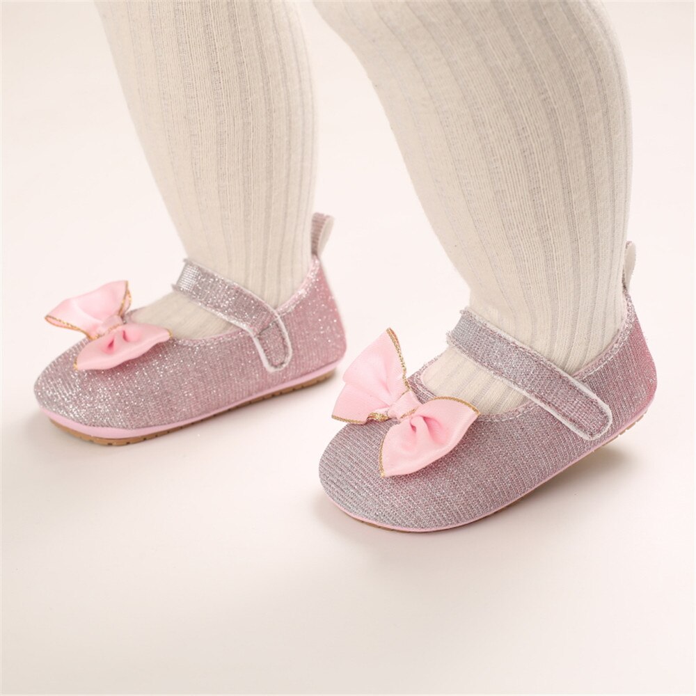0-12M Kleinkinder Baby Mädchen Prinzessin Schuhe Prewalker Kleinkinder Weiche Sohle Flache Anti-Unterhose Sandalen Mit Bogen knoten Grau/Rosa/rosig/Weiß
