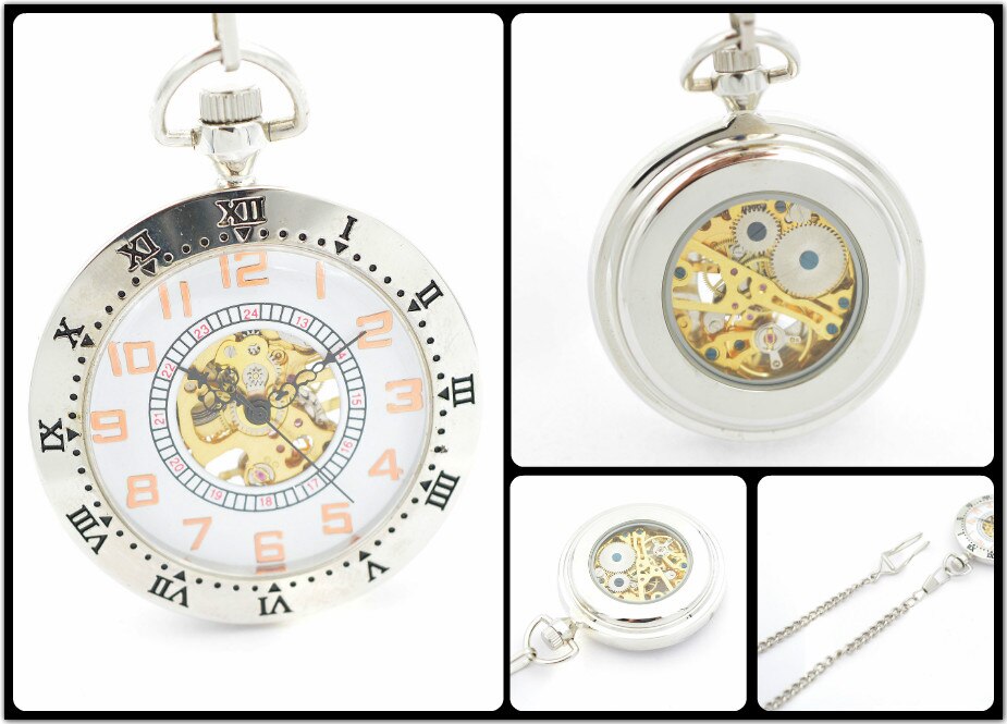 SHUHANG Mens Skeleton Zakhorloge Mechanische Beweging Hand Wind Romeinse Cijfers Vintage Stijl Reloj De Bolsillo: H141