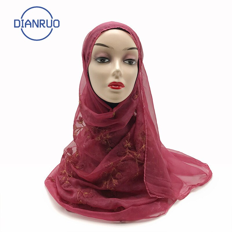 Dianruo blød chiffon hijab sommer kvinder tyndt tørklæde solid broderet tørklæde festival damer wrap sjal  q164