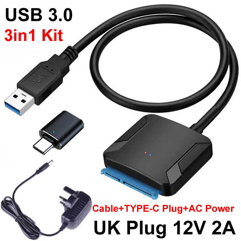 Usb 3.0 Een TYPE-C Naar Sata Kabel Sata Iii Harde Schijf Adapter Converter Voor 3.5/2.5 Inch Externe Hdd ssd 12V/2A Power Adapter: WIT