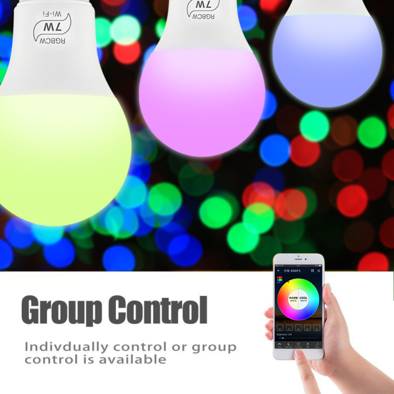 1/2/3/4/5/6/7/8/10pcs E27 LED Lamp RGB 7W Bluetooth Wifi APP Control Smart Bulb RGBWW LED Bulb Work with Google Home Alexa