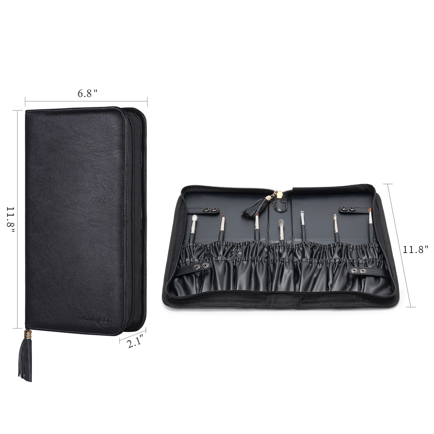 Rownyeon Make-Up Borstel Organizer Tas Borstels Houder Professionele Make-Up Borstel Set Organisator Zwart (Borstel Case Alleen)