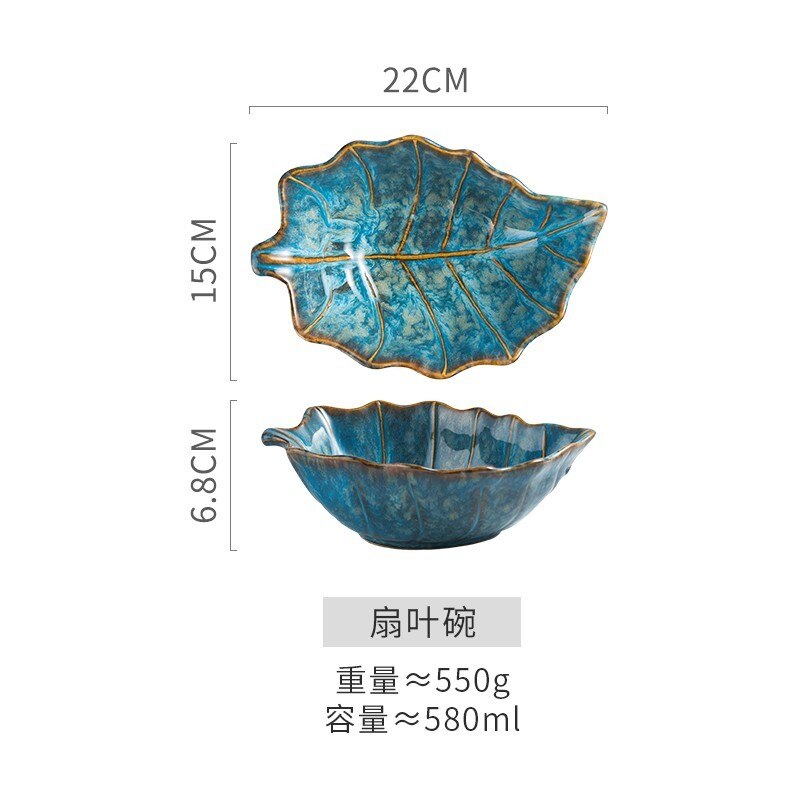Onregelmatige Keramische Plaat Bloem Bladeren Coquilles Zeester Conch Vis Vorm Decoratieve Servies Diner Platen Gerechten Servies: blue leaf plate