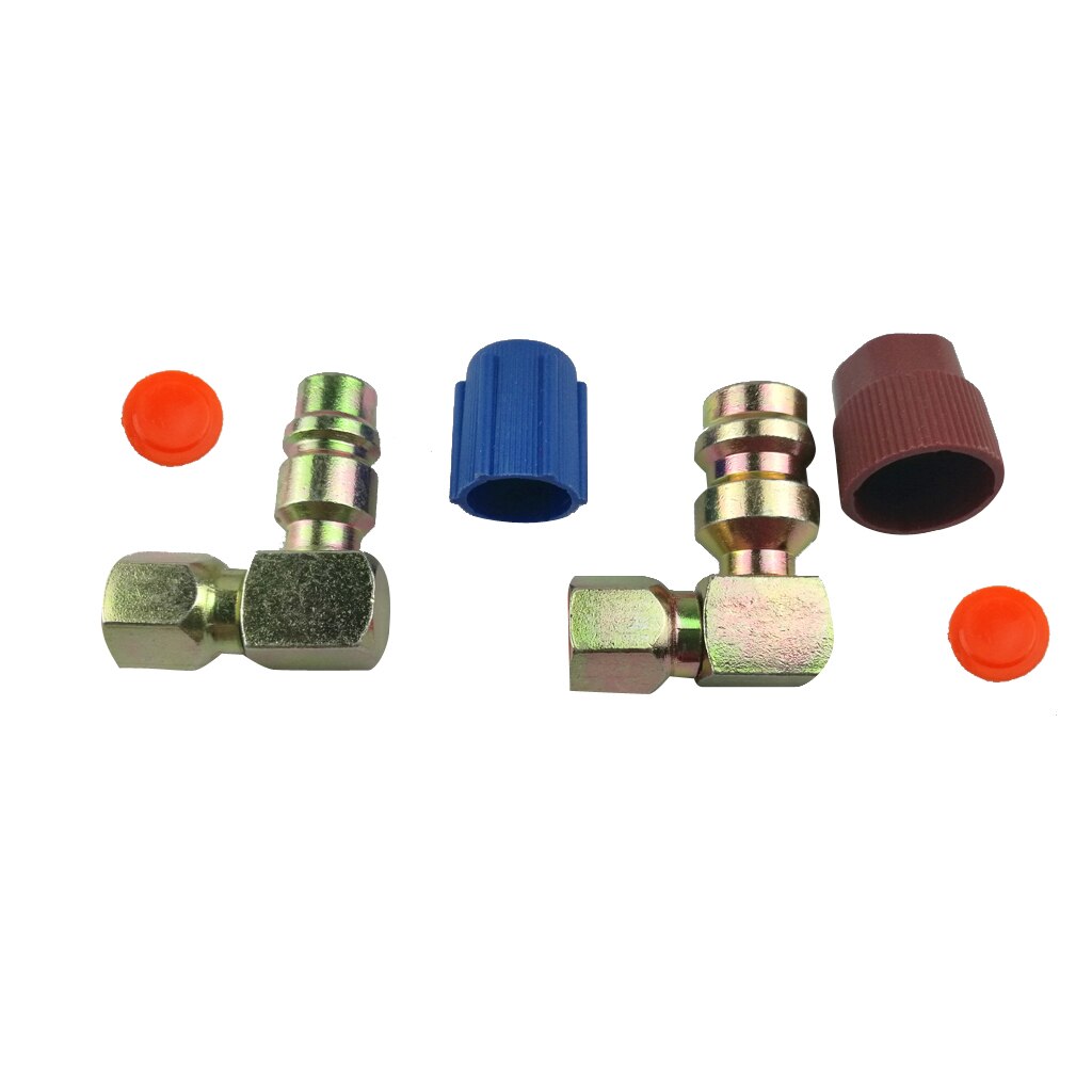 Pair High/Low Side R12 Port to R134a Quick Disconnect 90° Adapter Connector