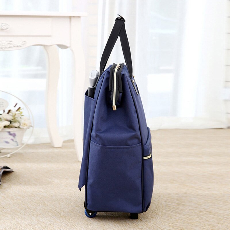 Women Large Capacity Travel Shoulder Tote Bag Spinner Multifunction Rolling Luggage Soft Oxford Lightweight Trolley Bag XA588F