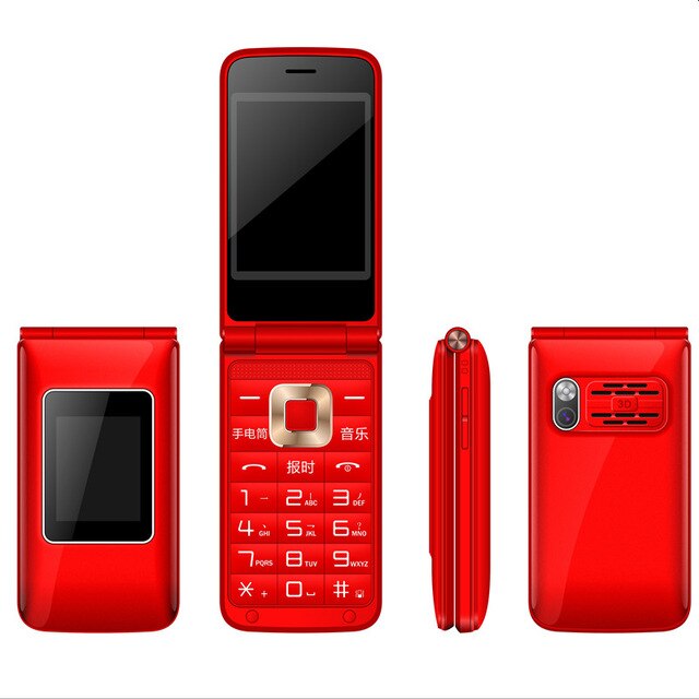 Flip Slanke Clamshell Mobiele Telefoon Voor Oude Senior Mensen Speed Dial Russisch Sleutel Dual Sim Metalen Case Torch Extra Licht: add 8G TF card / Rood