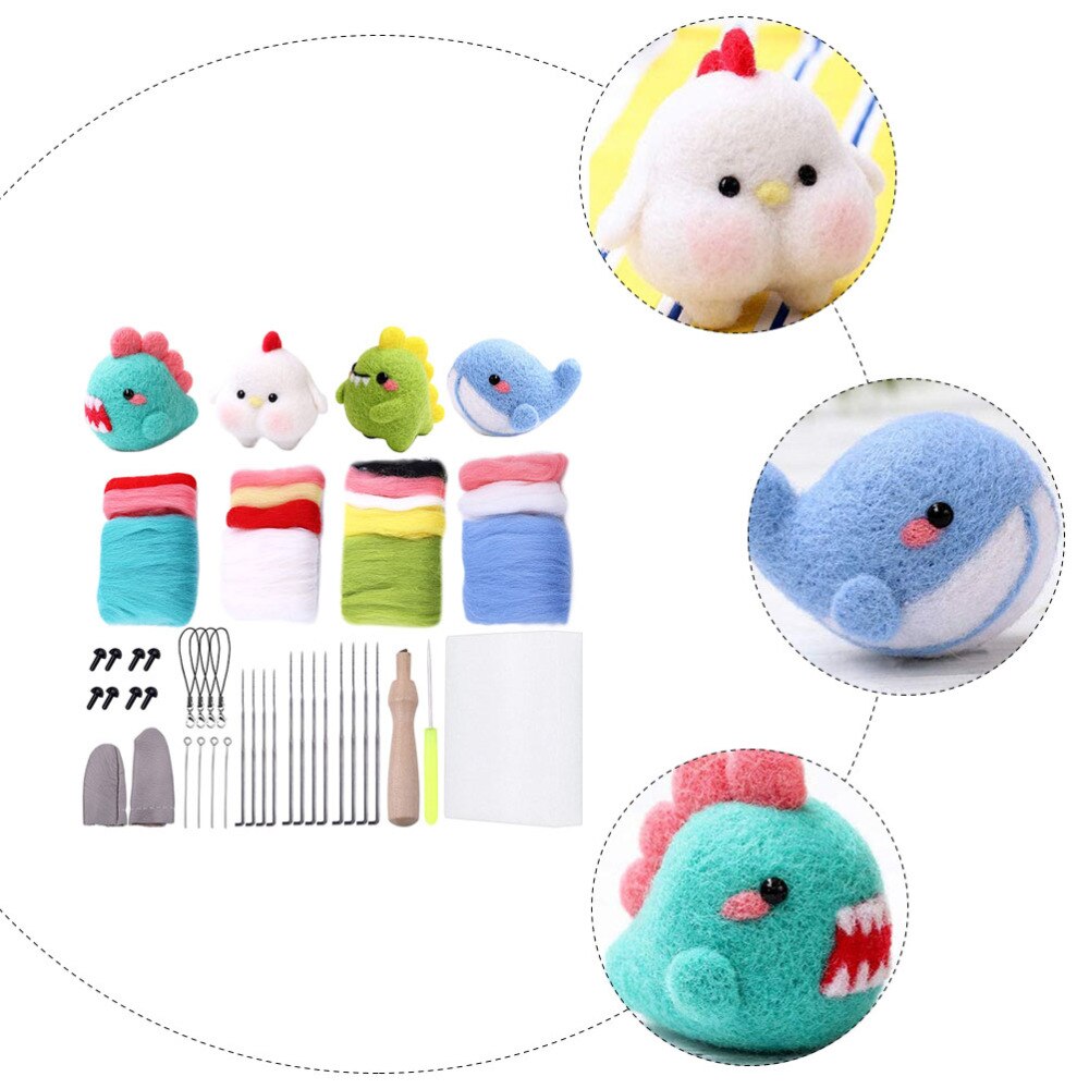 4 Set Beginners Needle Felting Kit Adorable Wool Felting Starter DIY Animal Kit