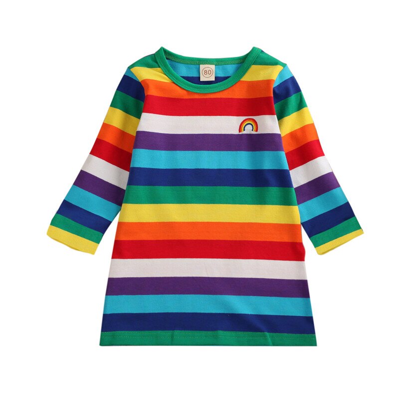 CANIS baby's t-shirts Newborn Toddler Baby cothing Girls Rainbow Casual Pullover T-Shirt Tops Striped Dress