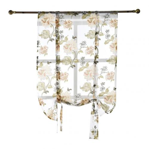 Flower Roman Curtains Kitchen Valance Tulle Sheer Panel Bedroom Window Drape: Yellow / 120x160cm