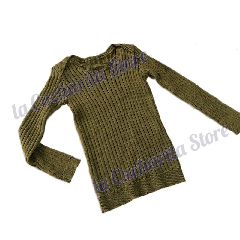 Autumn Winter Girls Boys Knitted Top Skinny Rib Loungewear Long Sleeve Sweater Tight-fitting Kids Solid Knitted Underwear Top: Green / 80