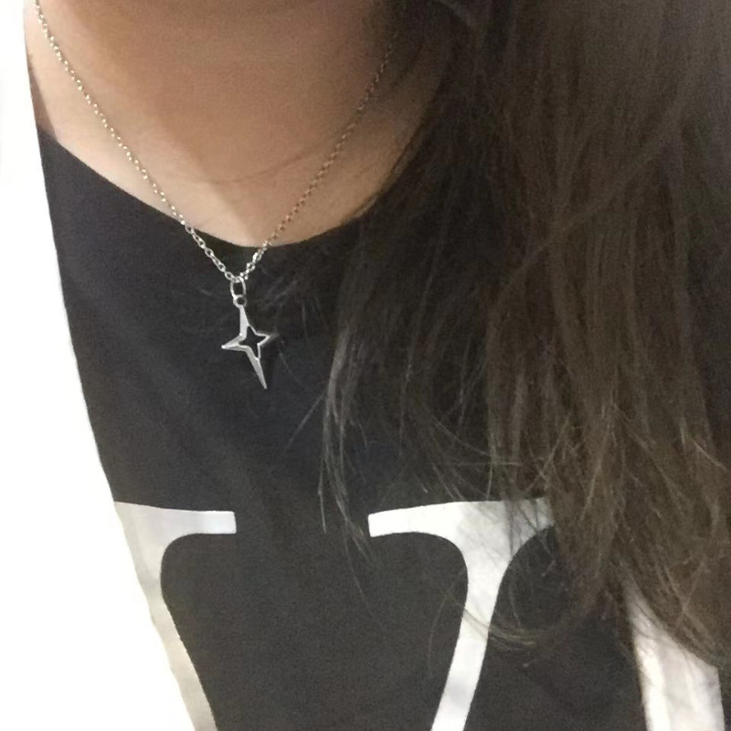 Kpop Goth – collier chaîne avec pendentif étoile couleur argent pour femmes et hommes, Egirl Y2K Cool EMO Punk, bijoux esthétiques Grunge,: COULEUR OR ROSE