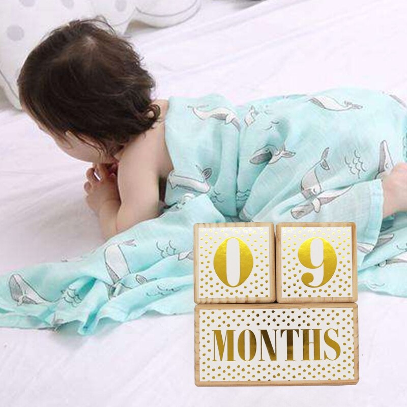 1 Set Baby Age & Moments Pine Wooden Blocks Newborn’s First Year Memories Photography Photo Age Card Month Sticke