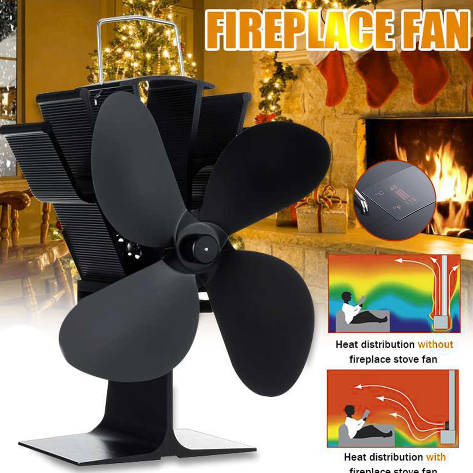 Large Airflow 4-Blade Stove Fan Digital Temperature Display Winter Thermal Fireplace Stove Fireplace Fan Fireplace Parts