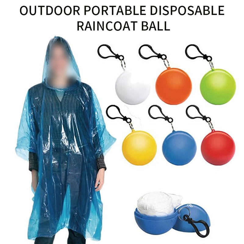Poncho de pluie Portable et pratique, boule de pluie pour adultes, jetable, épais, imperméable, imperméable, coloré avec crochet