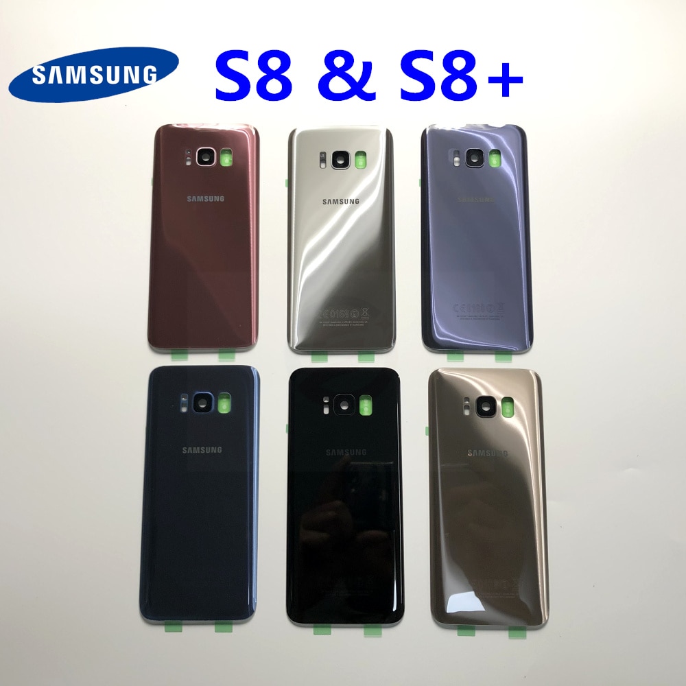 Tapa trasera de la batería funda para Samsung Galaxy S8 G950 S8 + G955 S8 Plus cubierta trasera de cristal + adhesivo + Marco de lente de cristal de la cámara