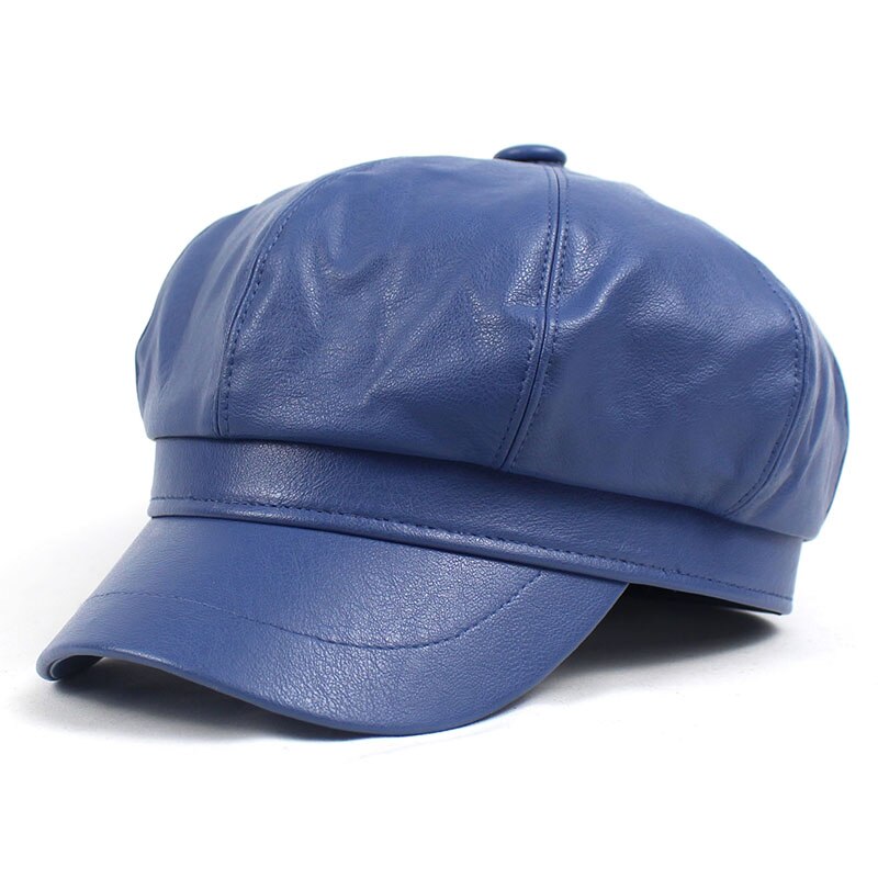 Lanxxy Autumn Winter Newsboy Caps for Women Vintage Solid Leather Beret Cap Casquette Hats Female: blue