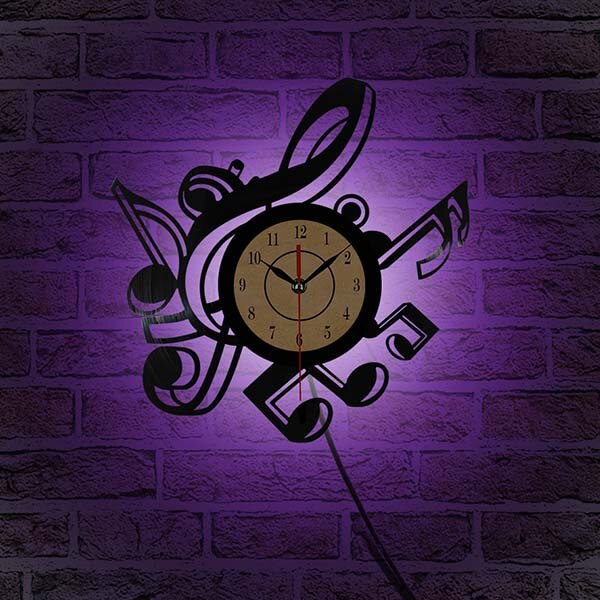 2021 novo relógio de parede vinil novidade sala estar do vintage retro vinil temas musicais cd record clock 3d decoração da sua casa relógio: A with 7 color light
