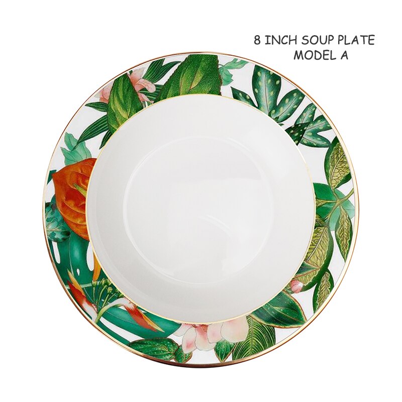 Restaurant and Home Use Coffee Set And Bowl Western Bone China Round Plate Forest Dessert Series Set Leaves, flowers: S