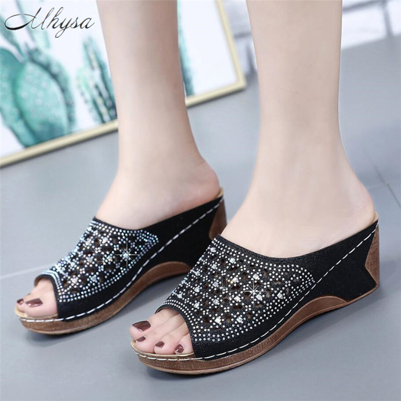 Mhysa Women's Casual Hollow Out Roman style Wedges Platform shoes Slides High Heels Thick Shoes women Sandals